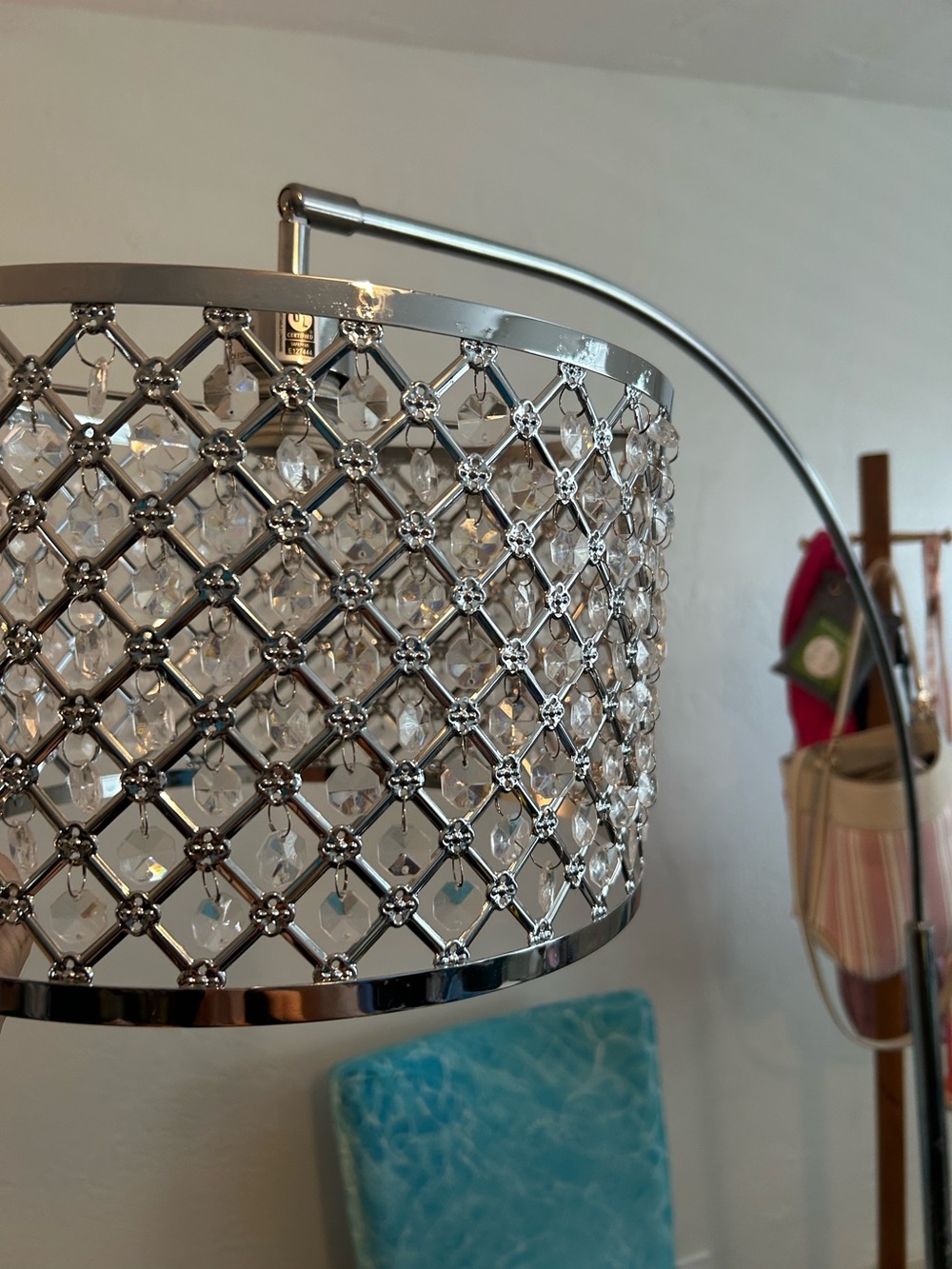 Crystal-Accented Chrome Floor Lamp Shade - Silver